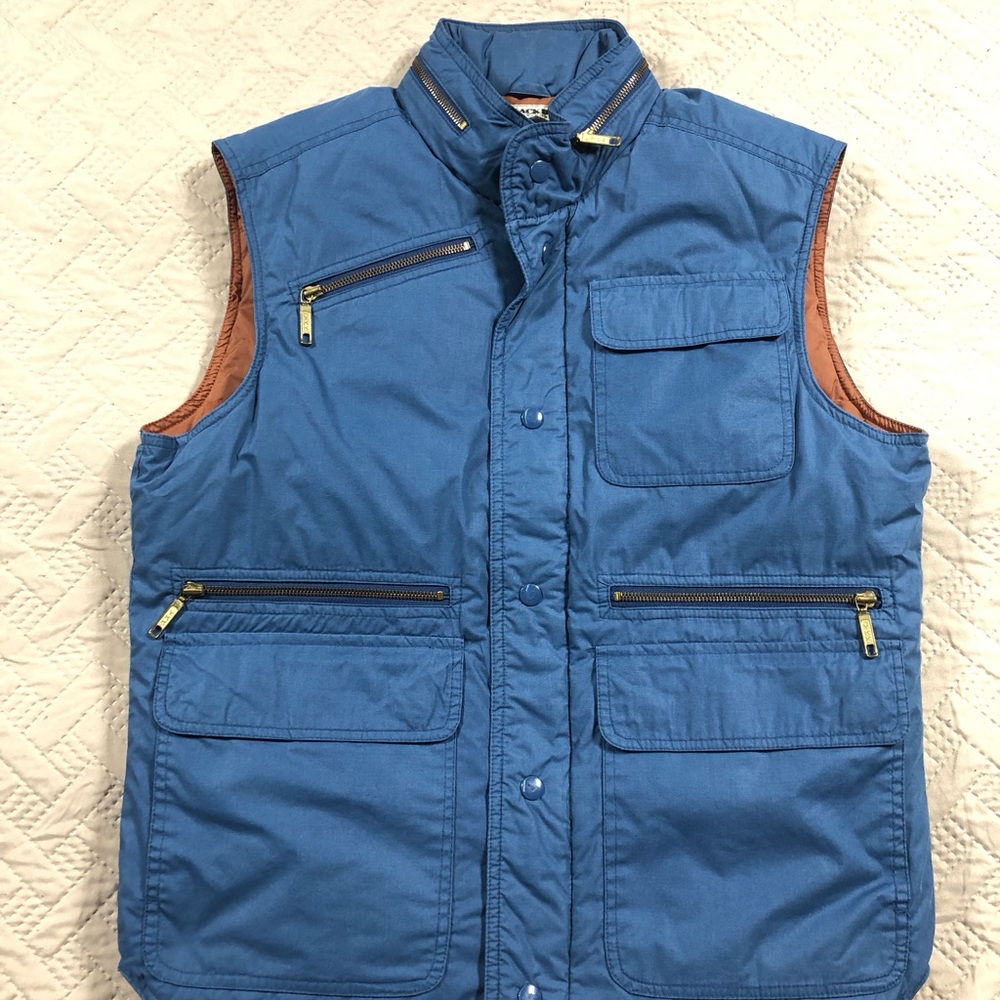Men's Black Bear Duck Down Vest Blue Size M Hidden Hood Made in Korea